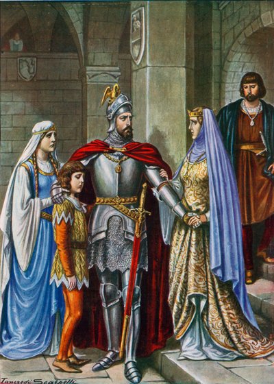 Elena and their children saying farewell to Manfred, killed at the Battle of Benevento by Tancredi Scarpelli